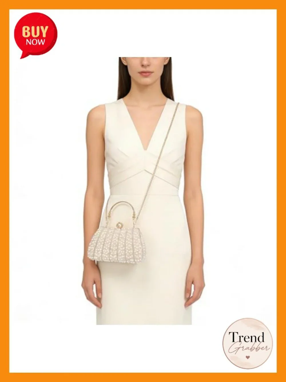 Pearl Clutch Purse with Handle and Detachable Chain Strap